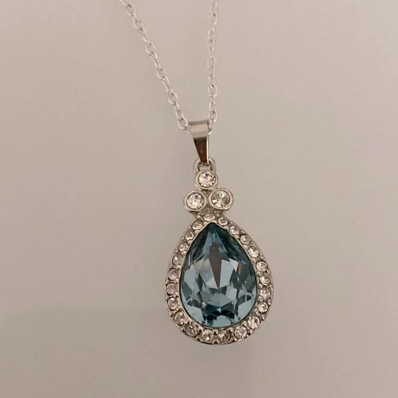 Givenchy Silver Necklace with Blue Teardrop Pendant - Picture 2 of 5